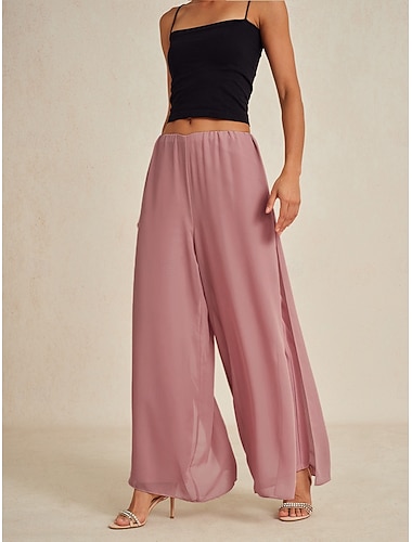  Dame Bukser med rett ben Elegant Full lengde Medium Midje Middels midje Naturlig Elastisk midje Elastisk Avslappet Daglig Feriereise Dusty Rose Sommer Vår Høst