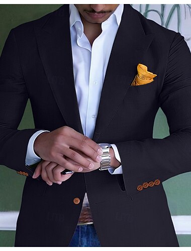  Voor heren Linnen blazer Sportjas Sluiting kraag Modieus Casual Effen blauw Paars Groen Getailleerd Enkele rij knopen met twee knopen