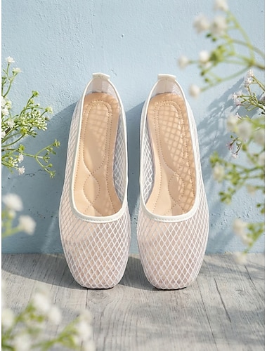  ballerine da donna in rete traspirante bianca, scarpe casual leggere e slip-on per i viaggi, estate &comfort quotidiano