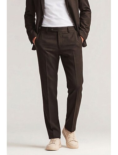  Herr Bomull Linne Kostymbyxor Casual byxor Ledigt Dagligen Elegant Aktiv Mode Vit Choklad Vår & sommar Byxor Ensfärgat Skräddarsydd passform Lång Oelastisk