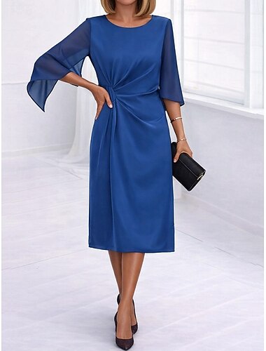  Dámské Midi šaty Áčkové šaty Letní šaty Na běžné nošení Denní Běžný Bez vzoru 3/4 délka rukávu Tričkový Žlutá Královská modř Léto Jaro