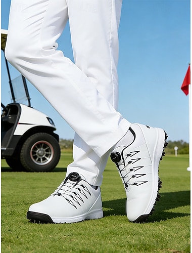  Chaussures de golf blanches pour hommes, tige respirante, semelle antidérapante légère, idéales pour le golf, l'entraînement et les sports de plein air