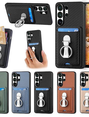  Handy Hülle Handyhüllen Für Samsung Galaxy S26 S26 Plus S26 Ultra Rückseite Mit Ständer Ringhalter Kartenfach Retro TPU Faser PU-Leder