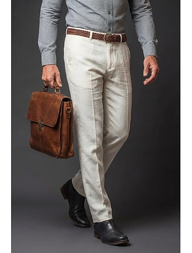  Pour des hommes Coton Lin Dress Pants works Pantalon décontracté Quotidien Affaires Affaires Léger Formel Blanche Gris Claire Gris foncé Printemps & Été Pantalon Couleur Unie Coupe sur mesure Long
