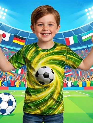  Jungen 3D Grafik Fußball Fußball-T-Shirts T-Shirt Kurzarm 3D-Druck Sommer Frühling Sport Mode Streetwear Kinder 4-12 Jahre Rundhalsausschnitt Lässig Täglich Outdoor Normale Passform