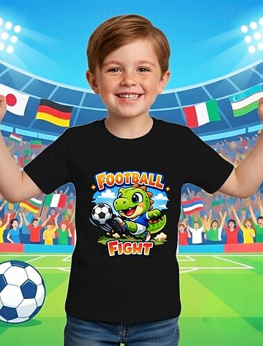  100% katoen Kinderen Jongens Zwart Grafisch Dinosaurus Voetbal Voetbal T-shirts T-shirt Blouse Strakke ronde hals Korte mouw Buiten Dagelijks gebruik Modieus Streetwear Ontwerper Opdrukken Zomer