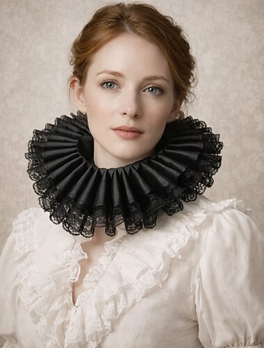  Rococo Victorienne Renaissance Col à volants élisabéthain Princesse Noble A Volants Déguisement Femmes Halloween Carnaval Performance LARP Foire de la Renaissance Adultes Adulte Collier Printemps