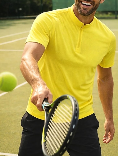  Męskie Solidne kolory Koszulka sportowa Koszulka do tenisa Koszulka tenisowa Krótki rękaw Quarter Zip Szybkie wysychanie Elastyczny Odprowadza wilgoć Oddychający Bransoletka tenisowa Buty golfowe