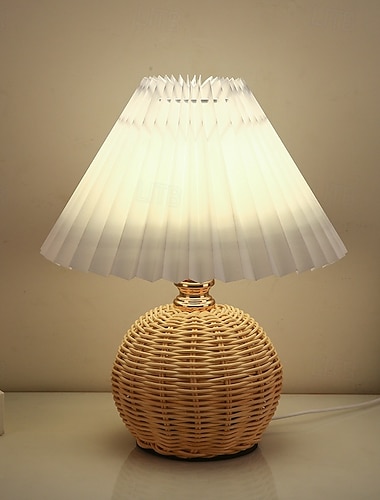  rotting lampeskjerm, liten bordlampeskjerm, mini nattbordlampe til soverom, stue, kamskjellformet lampeskjerm, sidebord, vintage estetisk plissert lampeskjerm