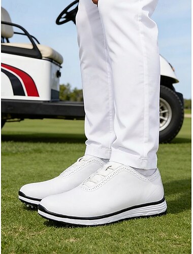  férfi fehér golfcipő, párnázott talpbetéttel, tartós, csúszásgátló talppal, stílusos és kényelmes golfpályára és gyakorlásra