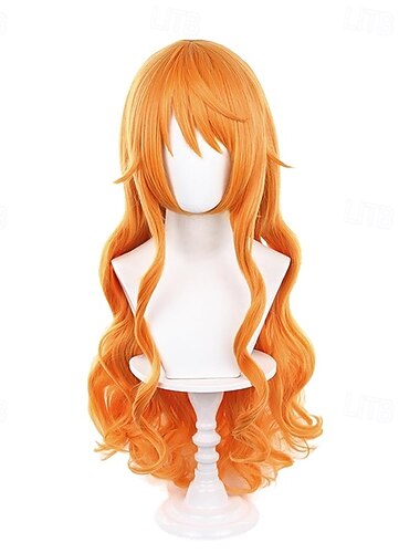  Peruca longa ruiva encaracolada de aventureira do oceano para festa de cosplay.