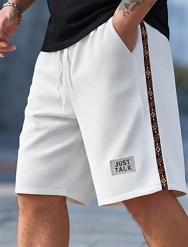  Herr Geometrisk Etnisk Våffelshorts Svett shorts Casual shorts Medium Midja Mode Casual Semester Joggning Träningspass Strukturerad Elastisk dragsko i midjan Shorts med fickor Designer Kläder