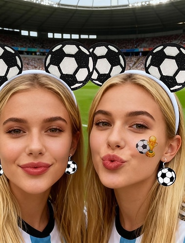  Conjunto de 3 peças para torcedor de futebol de verão, com faixa de cabelo e brincos. &tatuagens temporárias, adereços para torcidas de futebol americano