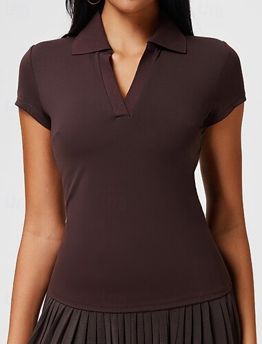  نسائي لون سادة قميص رياضي تي شيرت تنس قمصان بولو للتنس قمصان بلا أكمام كم قصير سريع جاف ضعيف متنفس تينس ركض مخلل الكرة V رقبة قمم أسود أبيض كوفي ملابس التنس