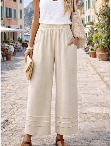  Per donna Culotte Gamba Larga Gamba larga Chinos Vacanza Streetwear Essenziale Lunghezza intera Vita media Tinta unica Tasca Fascia Elastica Comodo Comodità Inelastico Micro-elastico Quotidiano