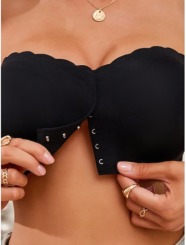  Damen Sexy Dessous BH RückenfreiNightwearNylon Täglich Heim Outdoor Einfarbig Mode Schwarz Beige Sommer Frühling