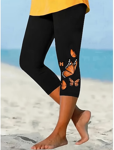  Dámské Kalhoty chinos Legíny prázdniny Vinobraní Šik ven Capris Vysoký pas Motýl Potisk Pohodlné Yumuşak Vysoká pružnost Denní Venkovní Dovolená Fialová Fuchsiová Oranžová Khaki Léto Jaro Podzim Slim