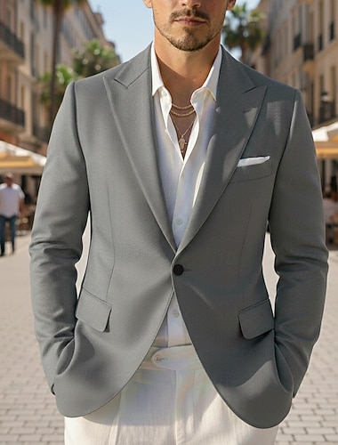  Homme Veste blazer Col de fermeture Léger Classique Bureau Couleur Unie Blazer bleu marine Marron Gris Claire Coupe sur mesure à boutonnage simple à un bouton