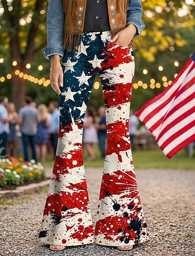  250. évforduló az USA-ban Retró 1970-es évek Nadrágok Bell Bottom Pants Hippi Diszkó Magas derék Jelmez Női Álarcos mulatság július 4-e Parti Függetlenség napja Felnőttek Nadrágok
