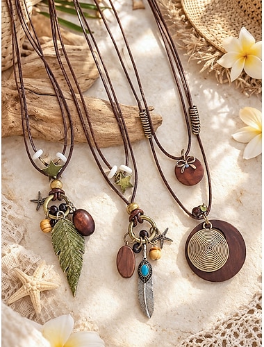  Lange, gelaagde bohemian kettingen voor dames, verkrijgbaar in verschillende stijlen, gemaakt van legeringsmateriaal, met een verstelbaar hangertje. Perfect voor dagelijks gebruik en vakantie.