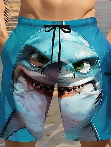  Herren Tiermotiv Cartoon Hai Badehosen Badeshorts Boardshorts Mittlere Taille Lustig Strandurlaub Seitentaschen Netzfutter Elastischer Kordelzug in der Taille Designer Bekleidung