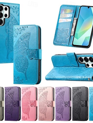  Handy Hülle Handyhüllen Für Samsung Galaxy S26 S26 Plus S26 Ultra Brieftaschenhülle Flip-Cover Mit Handgelenkschlaufe Ständer Schmetterling Retro TPU PU-Leder