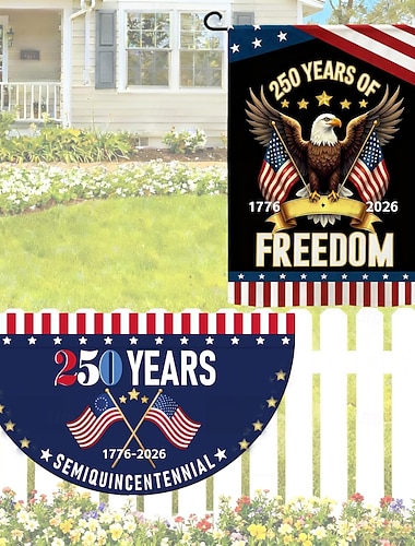  2 Stück Gartenflaggen zum 250. Jahrestag der USA &Bannerflagge, nicht gefaltete Fächerflagge, doppelseitiges patriotisches Adlermotiv mit amerikanischen Flaggen, Gedenkbanner 1776–2026, 12 x 18 Zoll
