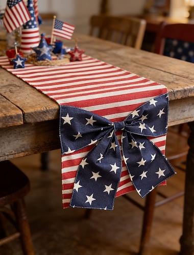  Tischläufer mit Schleifenmotiv zum 250. Jahrestag der Unabhängigkeit der USA (1776–2026) – ideal als Gartendekoration für patriotische Feierlichkeiten zum 4. Juli, dem Unabhängigkeitstag.