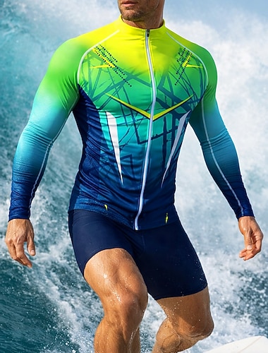  Miesten Vakio Ihottumissuoja Uimapaita Geometrinen Kaltevuus Abstrakti Sulkea jnk vetoketju UPF50+ UV suoja Nopea kuivuminen Pitkähihainen Uima-asut Rash guard -suojapaita Lainelautailu Melonta