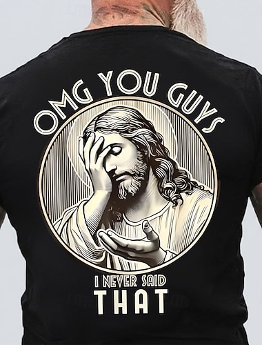  T-shirt graphique drôle Bible pour hommes OMG VOUS GUYS JE N'AI JAMAIS DIT ÇA Text Facepalm Jésus-Christ humoristique sarcastique religieux à manches courtes ajustement standard vêtements de créateur