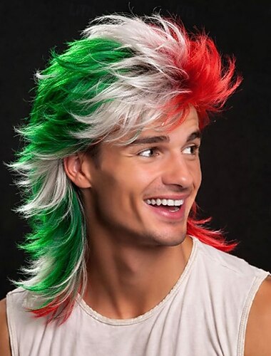  Perruque de supporter de football Mexique 2026 - Mullet tricolore vert blanc et rouge