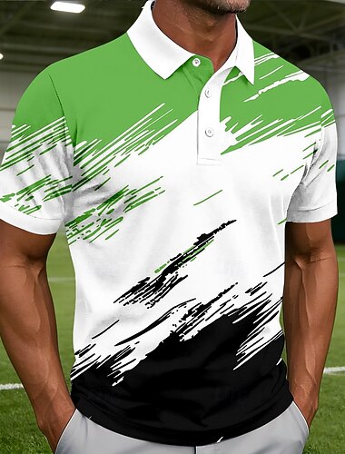  Per uomo Geometrico Linea Polo Manica Corta Magliette polo Camicie con Colletto Casual Athleisure Bottoni Estate Primavera Blu Viola Verde