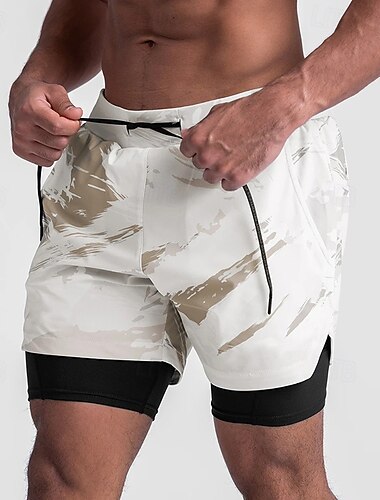  Herren Laufshorts Sportshorts Fitnessshorts Kordelzug Tasche 2 in 1 Mit Kompressionsfutter Shorts Lässig Täglich Outdoor Sommer Frühling Schnelltrocknend Leicht Feuchtigkeitsableitend Fitnesstraining