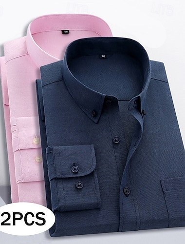  Herre Skjorte Dresskjorter Skjorte med knapp ned Oxford skjorte عادي Daglig Virksomhet Hvit + Grønn Rød + Gray Rosa + grå Mørkeblå + rosa Langermet Aftæpning Alle årstider Klær Lapper