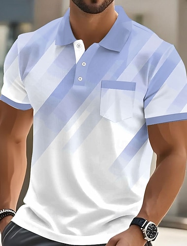  Herren Geometrisch Poloshirts Kurzarm Polo-Shirts Hemden mit Kragen Business-Casual Outdoor Athleisure Alltagskleidung 3D-Druck Knöpfe Frühling & Sommer Blau Rote Grün
