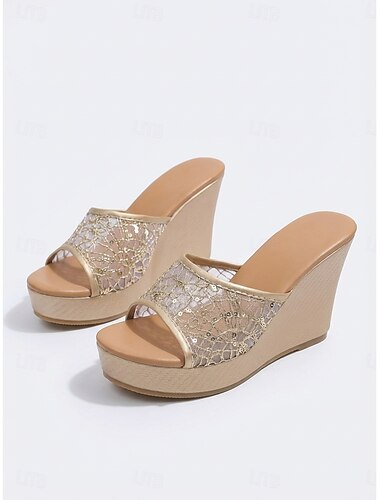  Elegante crèmekleurige espadrilles met sleehak voor dames - chique transparante platformslippers met dubbele bandjes en geweven zool, perfect voor luxe cruisevakanties en jachtfeesten. &strandresorts