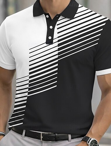  Voor heren Meetkundig Poloshirts Korte mouw Poloshirt Overhemden met kraag Zakelijk informeel Sportkleding Knop Lente zomer blauw Zwart Geel