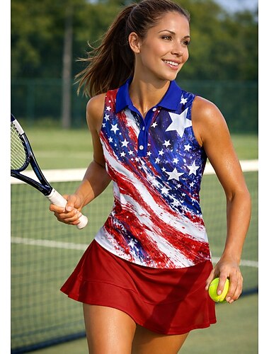  250 שנה לאמריקה יום העצמאות בגדי ריקוד נשים גיאומטרי דגל לאומי חולצות חולצת ספורט חולצת POLO Rövid felső ללא שרוולים פרחוני כפתורים UPF50+ עמידות UV גמישות גבוהה פתילת לחות נושם כדור עף טניס גולף