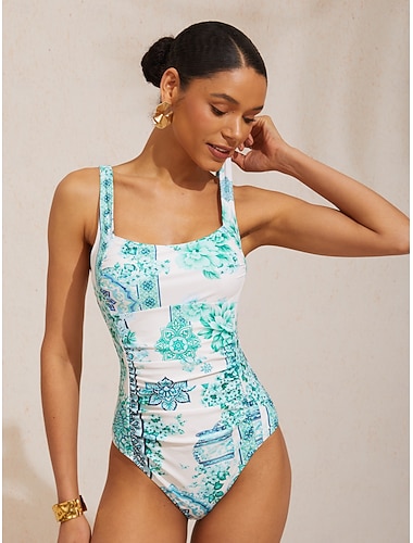  Celadon Bloom Story Stretch-Einteiler-Badeanzug