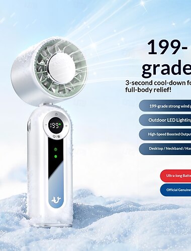  Høyhastighets håndholdt kjølevifte med 6 justerbare hastighetsinnstillinger, oppladbart batteri, sammenleggbar design, USB-lading og stillegående drift – perfekt for reiser, camping og
