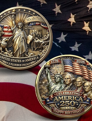  Amerikansk minnemynt til 250-årsjubileum som feirer amerikansk arv med frihetsstatue og grunnleggernes elegante samleobjekt