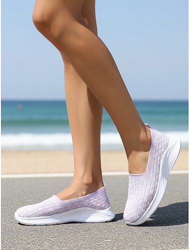  Helllila Flyknit-Sneaker für Damen zum Hineinschlüpfen – leichte, atmungsaktive und bequeme Schuhe zum Laufen, für den Alltag, Reisen und langes Stehen