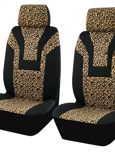  Autostoelhoezen met luipaardprint voor de voorstoelen, universeel passende autostoelbeschermers met cheetahprint, zachte, ademende interieuraccessoires voor vrouwen &heren, set van 2, modieuze
