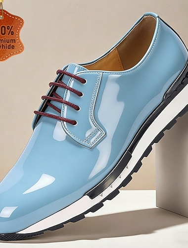  Blaue Oxford-Schuhe für Herren aus echtem Leder – glänzende Oberfläche, klassischer Stil, geeignet für Business, Hochzeiten und festliche Anlässe