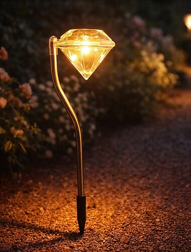  Lot de 1 lampe solaire LED en forme de diamant, décoration extérieure, lampe solaire LED en forme de diamant à 7 couleurs changeantes, piquet en acier inoxydable pour allée de jardin, terrasse, pelouse, cour
