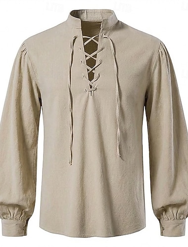  Médiéval Renaissance Chemise Manches longues Pirate Viking Déguisement Homme Viking Pirate Halloween Carnaval Performance LARP Foire de la Renaissance Adulte Chemise