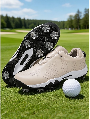  Beigefarbene Damen-Golfschuhe für den professionellen Einsatz mit rutschfester Spikessohle – leichte, atmungsaktive Komfort-Sportschuhe für Golfaktivitäten im Freien