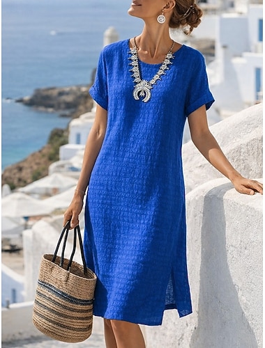  Damen Minikleid T-Shirt-Kleid Sommerkleid Lässig Täglich Lässiger Schnitt Einfach Kurzarm Rundhalsausschnitt Blau Hellgrün Dunkelpink Rote Sommer Frühling