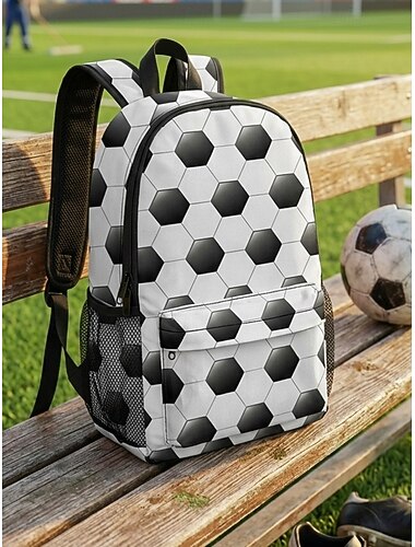  Sac à dos unisexe en polyester imprimé football, grande capacité, avec bretelles réglables, idéal pour l'entraînement, les matchs, les sorties entre supporters et l'école au quotidien.