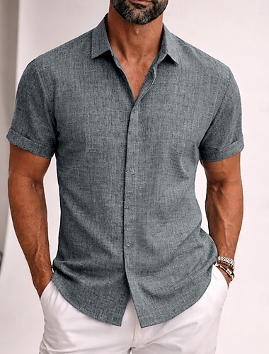  Herren Hemd Leinenhemd Sommerhemd Freizeithemd Strandhemd Knopfhemd Einfach Lässig Täglich Blau Schwarz Weiß Rosa Kurzarm Kragen Sommer Bekleidung Rein